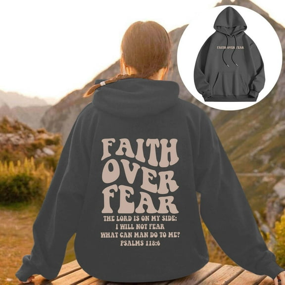 ZHOGXU Women's Hoodies With Pocket Long Sleeve Letter Print Drawstring Comfortable Loose Sweatshirt For Casual Daily Wear,Dark Gray,S