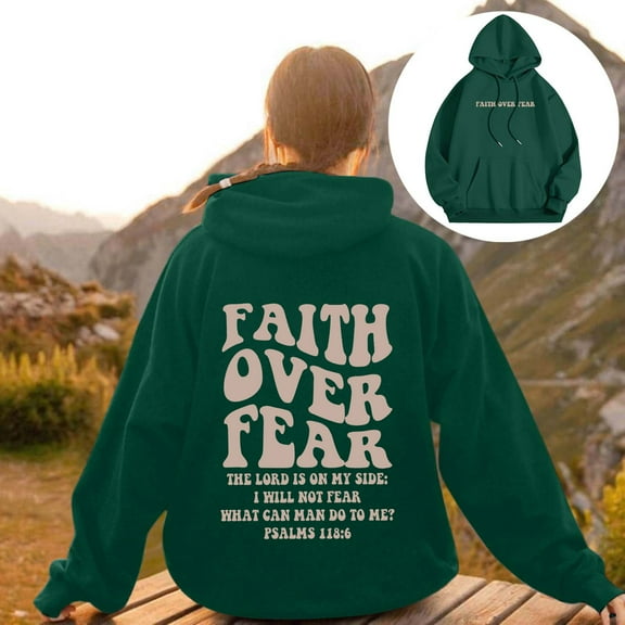 ZHOGXU Women's Hoodies With Pocket Long Sleeve Letter Print Drawstring Comfortable Loose Sweatshirt For Casual Daily Wear,Green,Xxl