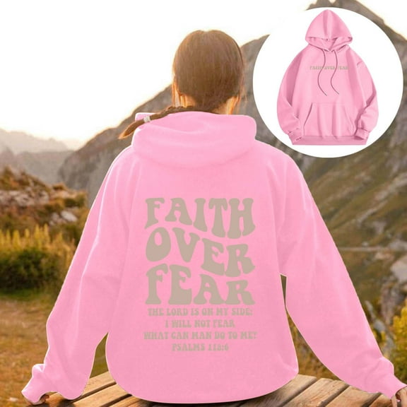 ZHOGXU Women's Hoodies With Pocket Long Sleeve Letter Print Drawstring Comfortable Loose Sweatshirt For Casual Daily Wear,Pink,S