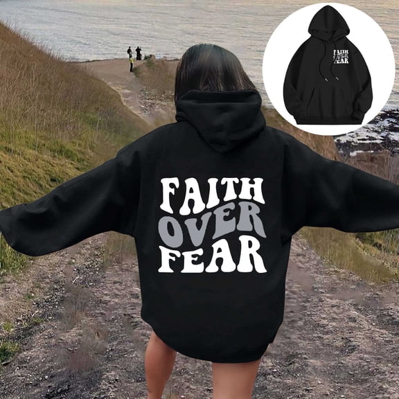 ZHOGXU Women's Hoodies With Pocket Long Sleeve Letter Print Drawstring Comfortable Stylish Sweatshirt For Casual Daily Wear,Black,S