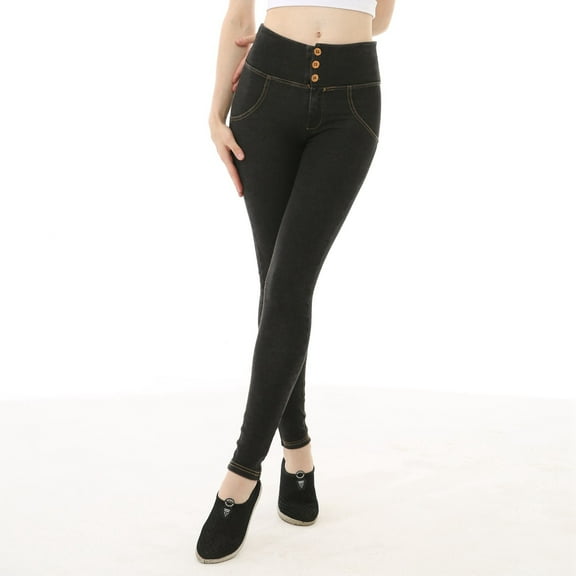 ZHOGXU Women's Jeans Solid Color High Waist Comfortable Stretchy Denim Pants Trousers With Booty Lifting Design For Toning Workout,Black,L