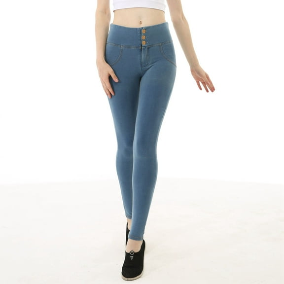 ZHOGXU Women's Jeans Solid Color High Waist Comfortable Stretchy Denim Pants Trousers With Booty Lifting Design For Toning Workout,Light Blue,M