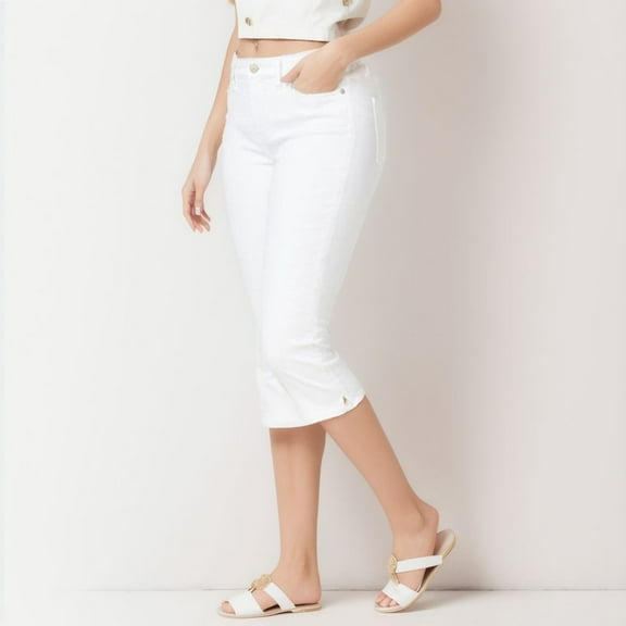 ZHOGXU Women's Jeans With Pocket Distressed Slim Calf Length Stretch Comfortable Stylish Denim Pants Trousers For Everyday Wear,White,Xs