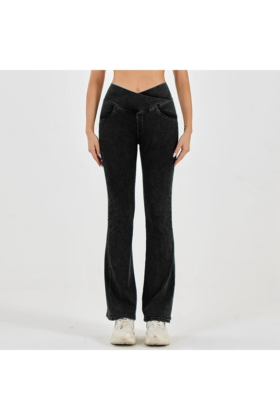 Women's Jeans With Pocket Elastic Waist Solid Color Straight Fit Slim Stretch Denim Pants Trousers For Everyday Wear,Black,L