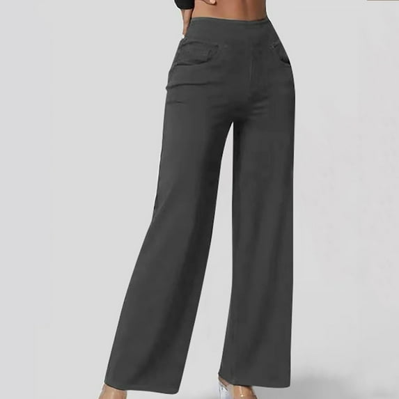 ZHOGXU Women's Jeans With Pocket Solid Color Elastic Waist Skinny Flared Wide Leg Stretch Denim Pants Trousers For Everyday Wear,Grey,Xxl