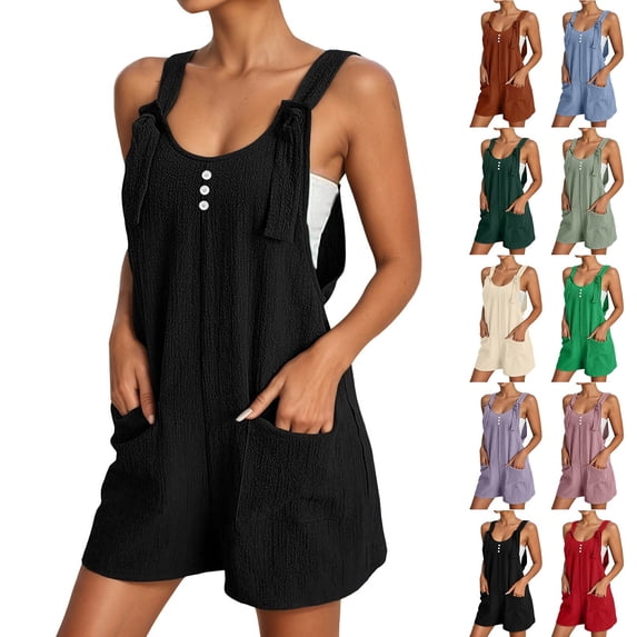 ZHOGXU Women's Jumpsuit Sleeveless Suspenders Solid Color Button Front Comfortable Loose Fit Romper With Pockets For Everyday Wear,Light Green,S