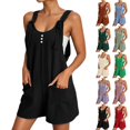 thumbnail image 1 of ZHOGXU Women's Jumpsuit Sleeveless Suspenders Solid Color Button Front Comfortable Loose Fit Romper With Pockets For Everyday Wear,Red,M, 1 of 5