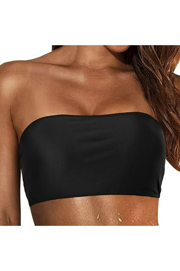 Women's Removable Shoulder Strap Swimwear Tops Strapless Bikini Top Bandeau Swim Top Tube Top Swimsuit Blouse For Beach Pool,Black,S