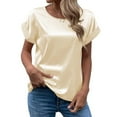 thumbnail image 1 of ZHOGXU Women's Satin Shirts Short Sleeve Round Neck Solid Color Comfortable Breathable Fashion Top For Casual Daily Wear,A,L, 1 of 6
