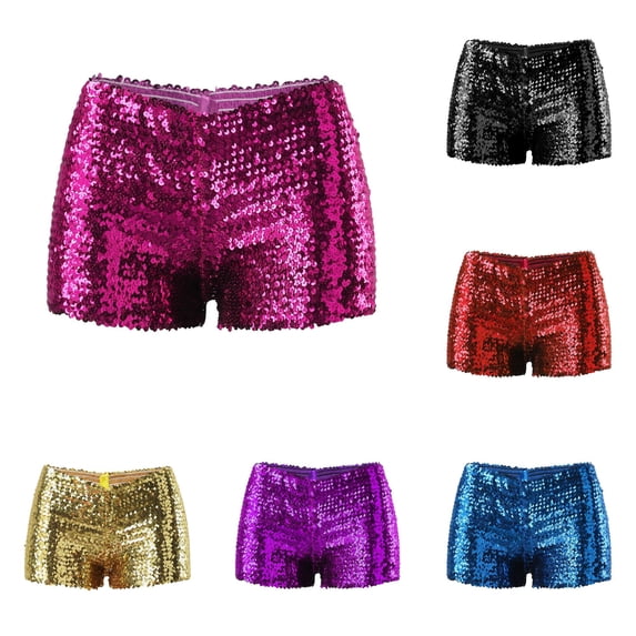 ZHOGXU Women's Shorts Summer High Waist Solid Color Sequins Comfortable Fashion Slim Fit Shorts For Party And Stage Performance,Hot Pink,L