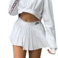 thumbnail image 1 of ZHOGXU Women's Skirt Elastic Waist Letter Embroidery Pleated A Line Comfortable Fashion Mini Skirts For Casual Daily Wear,White,Xl, 1 of 4