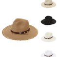 thumbnail image 1 of ZHOGXU Women's Straw Hat ​Solid Color Wide Brim Lace Up Bohemian Fashion Comfortable Summer Sun Cap For Holiday Vacation Beach,Khaki,One Size, 1 of 9