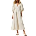 thumbnail image 1 of ZHOGXU Women's Summer Dresses V Neck Puff Half Sleeve Maxi Dress Casual Sundress For Work,Beige,L, 1 of 4