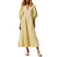 thumbnail image 1 of ZHOGXU Women's Summer Dresses V Neck Puff Half Sleeve Maxi Dress Casual Sundress For Work,Yellow,M, 1 of 4