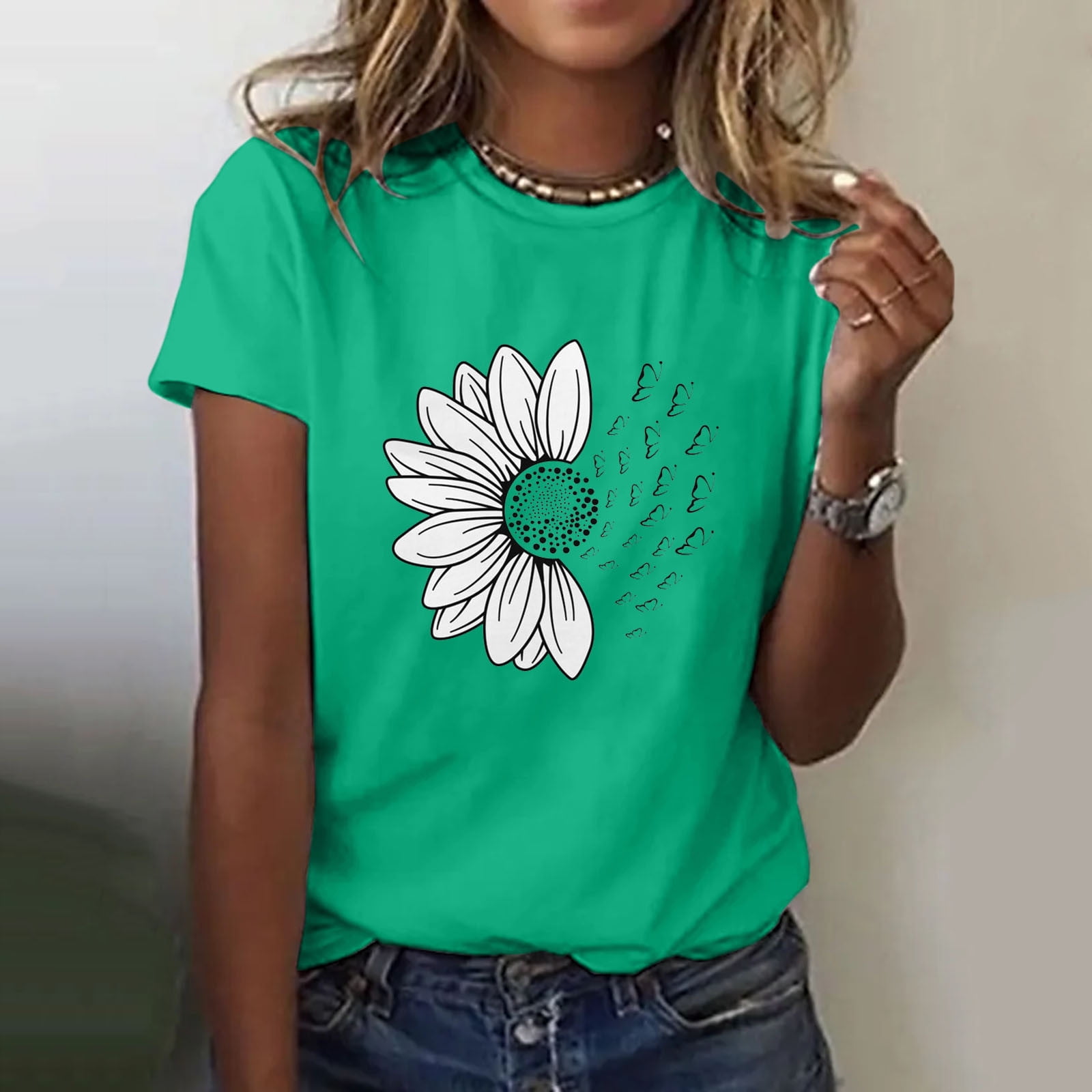ZHOGXU Women's Summer Plus Size T-Shirts Round Neck Short Sleeve ...