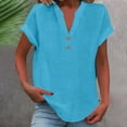 thumbnail image 1 of ZHOGXU Women's Summer T-Shirts V Neck Short Sleeve Solid Color Buttons Curved Hem Comfortable Breathable Tee Top For Casual Daily Wear,Blue,Xxxl, 1 of 5