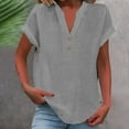 thumbnail image 1 of ZHOGXU Women's Summer T-Shirts V Neck Short Sleeve Solid Color Buttons Curved Hem Comfortable Breathable Tee Top For Casual Daily Wear,Grey,L, 1 of 5