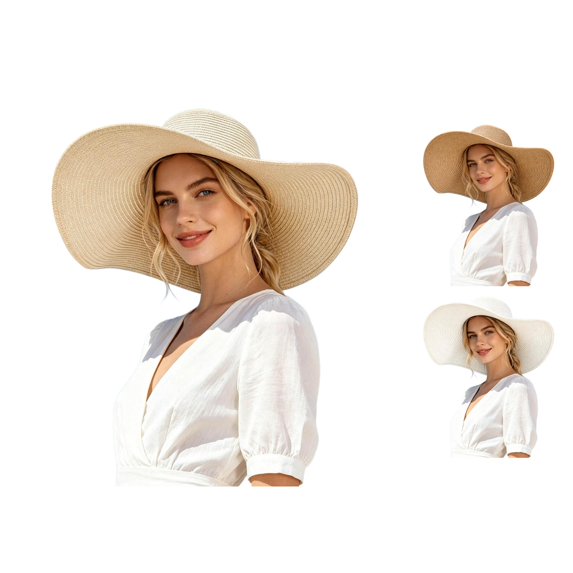ZHOGXU Women's Sun Hat Solid Color Wide Brim Upf 50+ Comfortable Breathable Lightweight Summer Cap For Holiday Vacation Beach,Beige,One Size