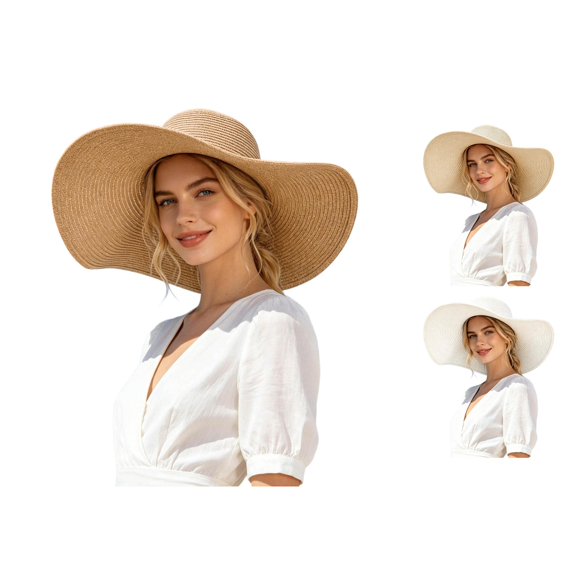 ZHOGXU Women's Sun Hat Solid Color Wide Brim Upf 50+ Comfortable Breathable Lightweight Summer Cap For Holiday Vacation Beach,Khaki,One Size