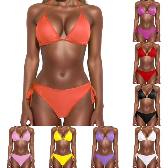ZHOGXU Women's Swimsuits Two Piece Solid Color Halter Neck Separate Top And Shorts Comfortable Stylish Bkinini Sets Swimwear For Beach Pool,Orange,Xl