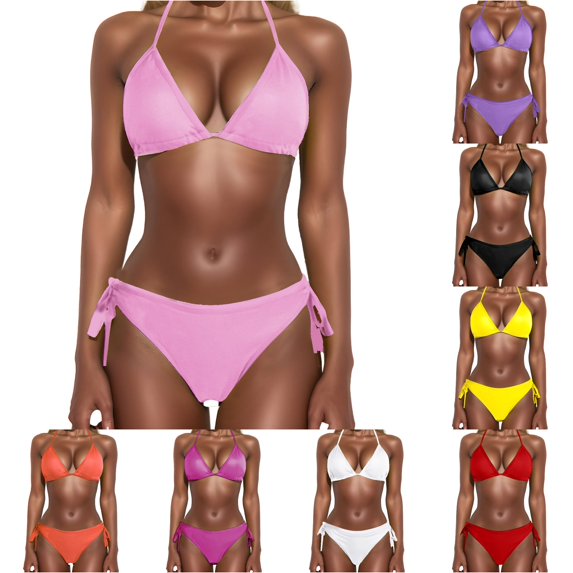 ZHOGXU Women's Swimsuits Two Piece Solid Color Halter Neck Separate Top And Shorts Comfortable Stylish Bkinini Sets Swimwear For Beach Pool,Pink,Xl