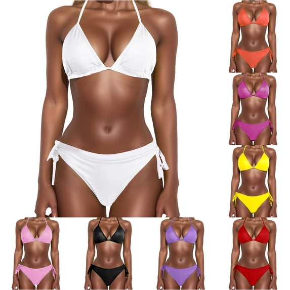 ZHOGXU Women's Swimsuits Two Piece Solid Color Halter Neck Separate Top And Shorts Comfortable Stylish Bkinini Sets Swimwear For Beach Pool,White,S