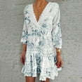 thumbnail image 1 of ZHOGXU Women's Swimwear Cover Up Three Quarter Sleeve V Neck Solid Color Lace Trim Bohemian Elegant Comfortable Beach Dress For Beach Pool,Black,L, 1 of 9