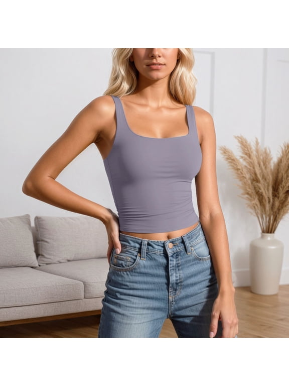 Women's Tank Tops Sleeveless Square Collar Solid Color Comfortable Lightweight Slim Fit Layering Camisole For Daily Wear Versatile Basic,Light Gray,S
