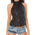 thumbnail image 1 of ZHOGXU Women's Tank Tops Sleeveless Turtleneck Solid Color Glitter Sequin Comfortable Elegant Layering Vest For Daily Wear And Party,Black,One Size, 1 of 8