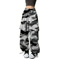 thumbnail image 1 of ZHOGXU Womens Baggy Cargo Pants Drawstring Elastic Waist Camouflage Print Wide Leg Casual Loose Sweatpants Trousers With Pockets For Daily Wear Black L, 1 of 5