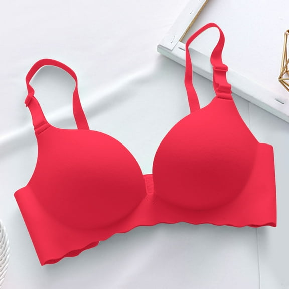 ZHOGXU Womens Bra With Adjustable Straps Seamless Wireless Push Up Solid Color Fashion Breathable Bralette For Everyday Wear,Red,32