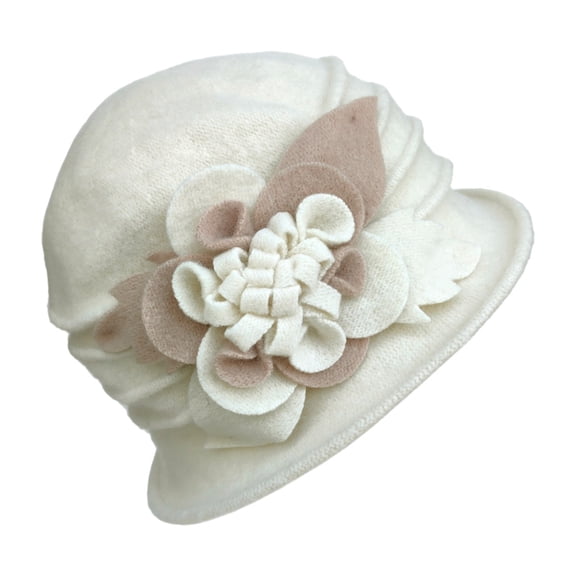 ZHOGXU Womens Bucket Hat Solid Color Flower Design Plush Windproof Thickened Warm Comfortable Caps For Autumn Winter Daily Wear White One Size