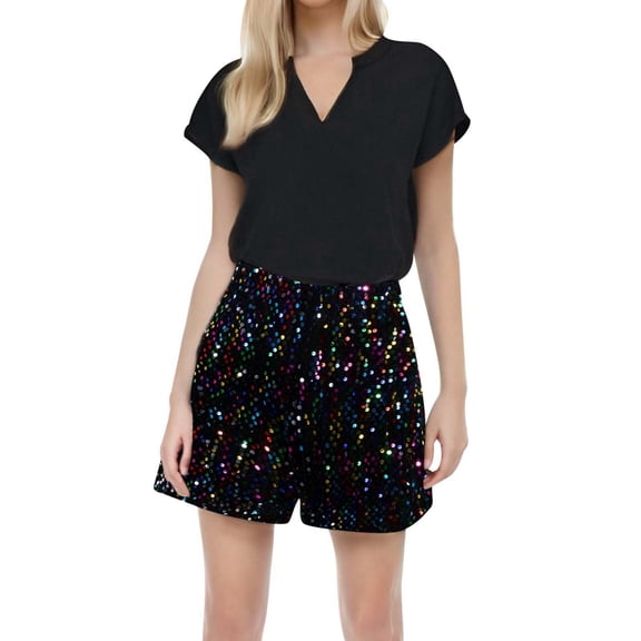 ZHOGXU Womens Carnival Shorts Elastic Waist Sequins Comfortable Fashion Shining Shorts For Daily Wear And Party Multicolour L