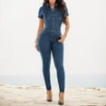 thumbnail image 1 of ZHOGXU Womens Denim Overalls Short Sleeve Lapel Buttons Comfortable Fashion Slim Fit Romper Jumpsuit For Casual Daily Wear,Blue,L, 1 of 9