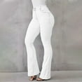thumbnail image 1 of ZHOGXU Womens Flare Jeans With Pocket High Waist Solid Color Buttons Slim Casual Classic Denim Pants Trousers For Everyday Wear,White,Xl, 1 of 5