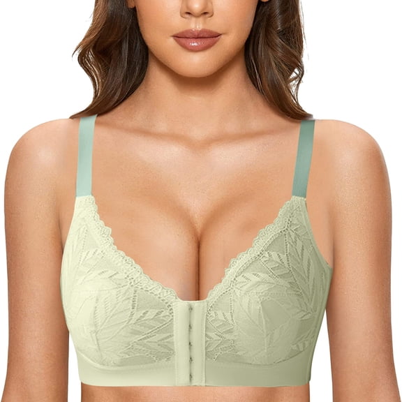 ZHOGXU Womens Front Closure Bra With Adjustable Straps Large Size Seamless Wireless Push Up Comfortable Breathable Bralette For Everyday Wear,Green,80C