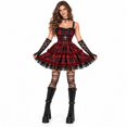 thumbnail image 1 of ZHOGXU Womens Halloween Gothic Dresses Spaghetti Strap Plaid Ruffle Tiered Corset Mini Dress For Party Dress Up Costume,XL, 1 of 9