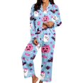 thumbnail image 1 of ZHOGXU Womens Halloween Pajama Sets Ghost & Pumpkin Print Notch Collar Long Sleeve Button Top Matching Long Pants 2PCS Pjs Summer Fashion Sleepwear,Light Blue,L, 1 of 4