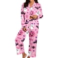 thumbnail image 1 of ZHOGXU Womens Halloween Pajama Sets Ghost & Pumpkin Print Notch Collar Long Sleeve Button Top Matching Long Pants 2PCS Pjs Summer Vacation Loungewear,Pink,L, 1 of 4