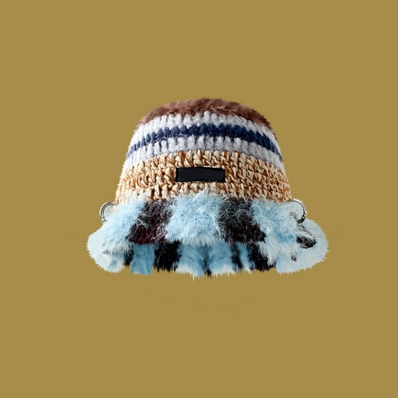 ZHOGXU Womens Knitted Hat Color Block Retro Style Fuzzy Windproof Thickened Warm Comfortable Caps For Autumn Winter Daily Wear Hot Pink One Size