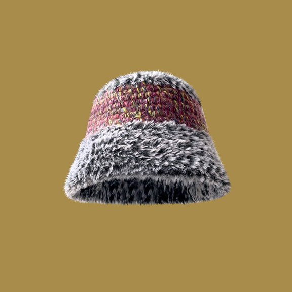 ZHOGXU Womens Knitted Hat Color Block Retro Style Fuzzy Windproof Thickened Warm Comfortable Caps For Autumn Winter Daily Wear Navy One Size