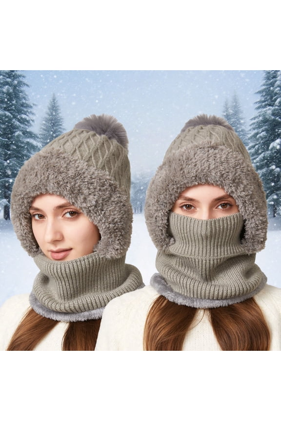 Womens Knitted Hat Fuzzy Solid Color Warm Comfortable Fashion Winter Caps For Cold Weather Outdoor Activities Grey One Size
