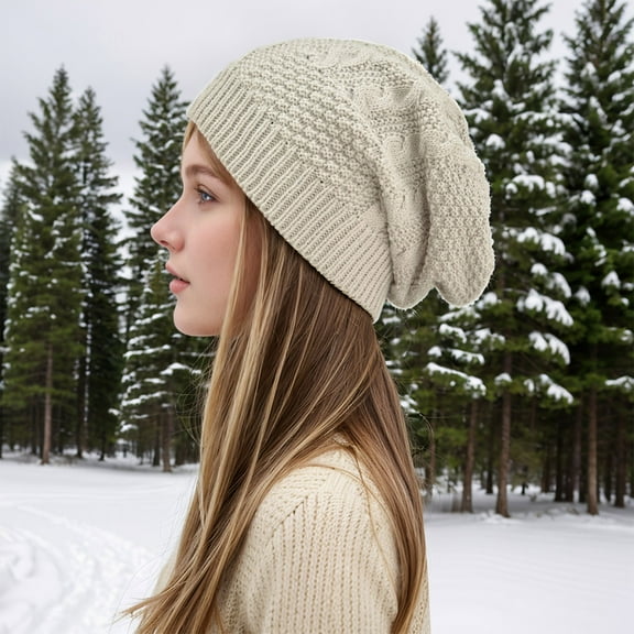 ZHOGXU Womens Knitted Hat Solid Color Windproof Thickened Warm Comfortable Caps For Autumn Winter Daily Wear Beige One Size