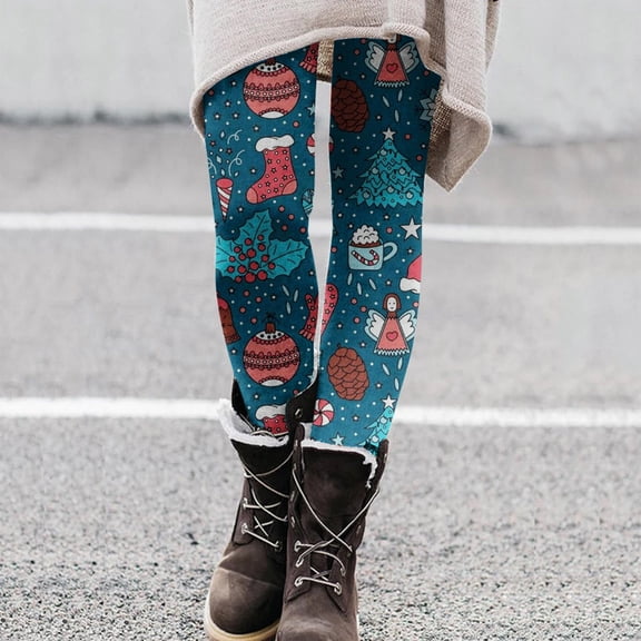 ZHOGXU Womens Leggings High Waist Cartoon Printed Fashion Slim Fit Yoga Pants Trousers For Casual Daily Wear Blue L