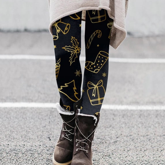 ZHOGXU Womens Leggings High Waist Cartoon Printed Fashion Slim Fit Yoga Pants Trousers For Casual Daily Wear Gold M