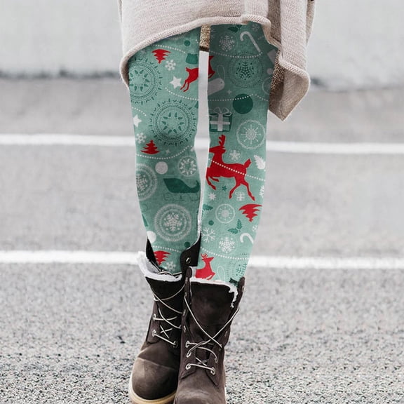 ZHOGXU Womens Leggings High Waist Cartoon Printed Fashion Slim Fit Yoga Pants Trousers For Casual Daily Wear Mint Green S