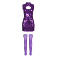 thumbnail image 1 of ZHOGXU Womens Metallic Shiny Sleeveless Dress High Neck Cutout Bodycon Party Mini Dresses With Socks For Nightclub Party, 1 of 6