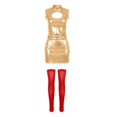 thumbnail image 1 of ZHOGXU Womens Metallic Shiny Sleeveless Dress High Neck Cutout Bodycon Party Mini Dresses With Socks For Nightclub Party, 1 of 6