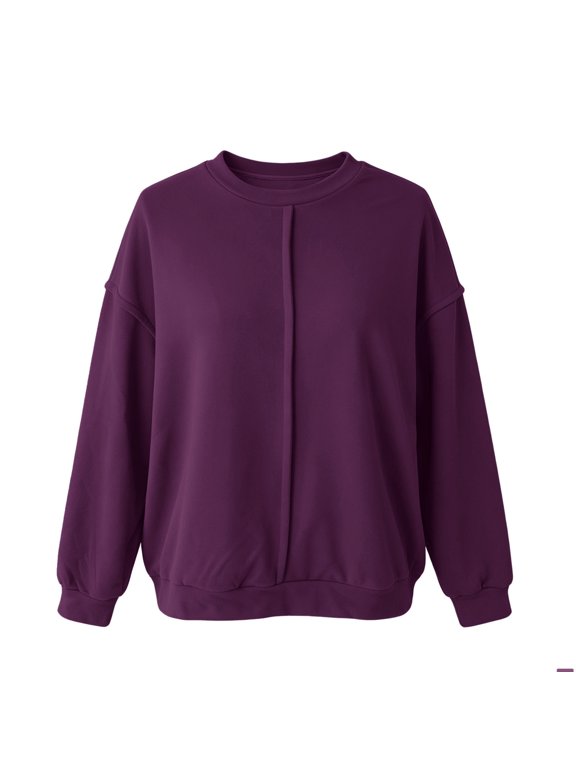Womens Oversized Sweatshirts Long Sleeve Crew Neck Pullover Tops Seam Reverse Stitching Design,Purple,L