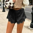 thumbnail image 1 of ZHOGXU Womens Shorts Elastic Waist Solid Color Lace Trim Elegant Wide Leg Fashionable Comfortable Shorts For Daily Wear Black S, 1 of 4